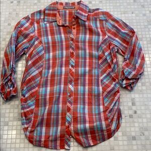 Olivia Moon Plaid Button Down with Ruched Sleeves